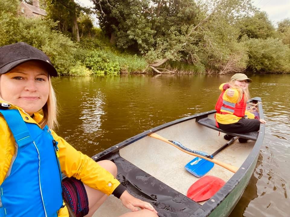 Canoe drifting towards Victoria Bridge on the Severn Valley Railway