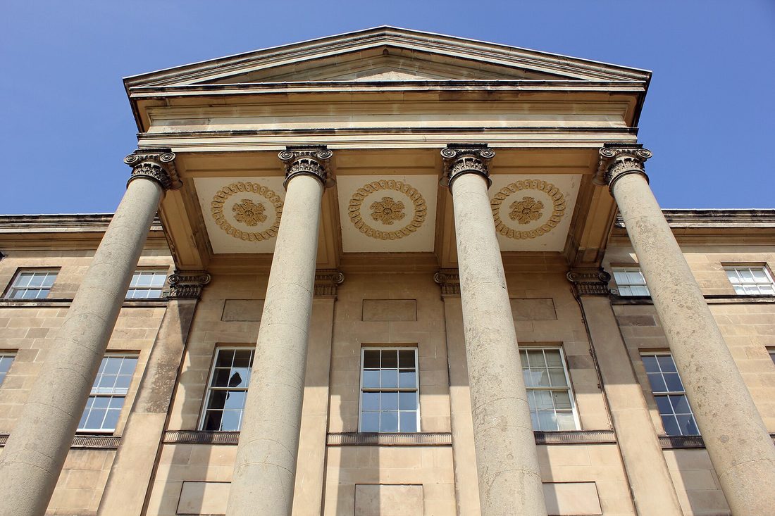 The portico columns of Attingham Park mansion